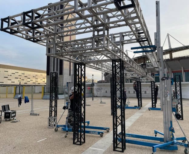 Construction scaffolding setup for ATP Finals Turin event.